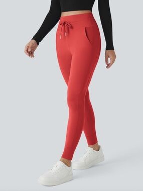 SoftlyZero™ Plush High Waisted Drawstring Pocket Plain Full Length Joggers